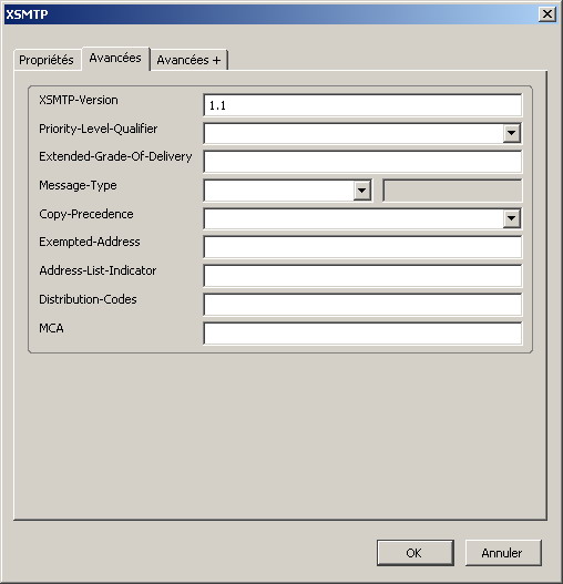 Fenêtre d'entrée des entêtes XSMTP