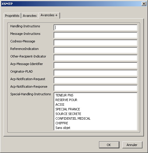 Fenêtre d'entrée des entêtes XSMTP